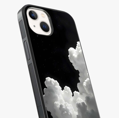 Black Background With White Cloud Glass Case captured at a warm angle highlighting gloss, texture and premium glass finish.