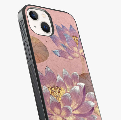 Blossom Mist Lotus Glass Case captured at a warm angle highlighting gloss, texture and premium glass finish.