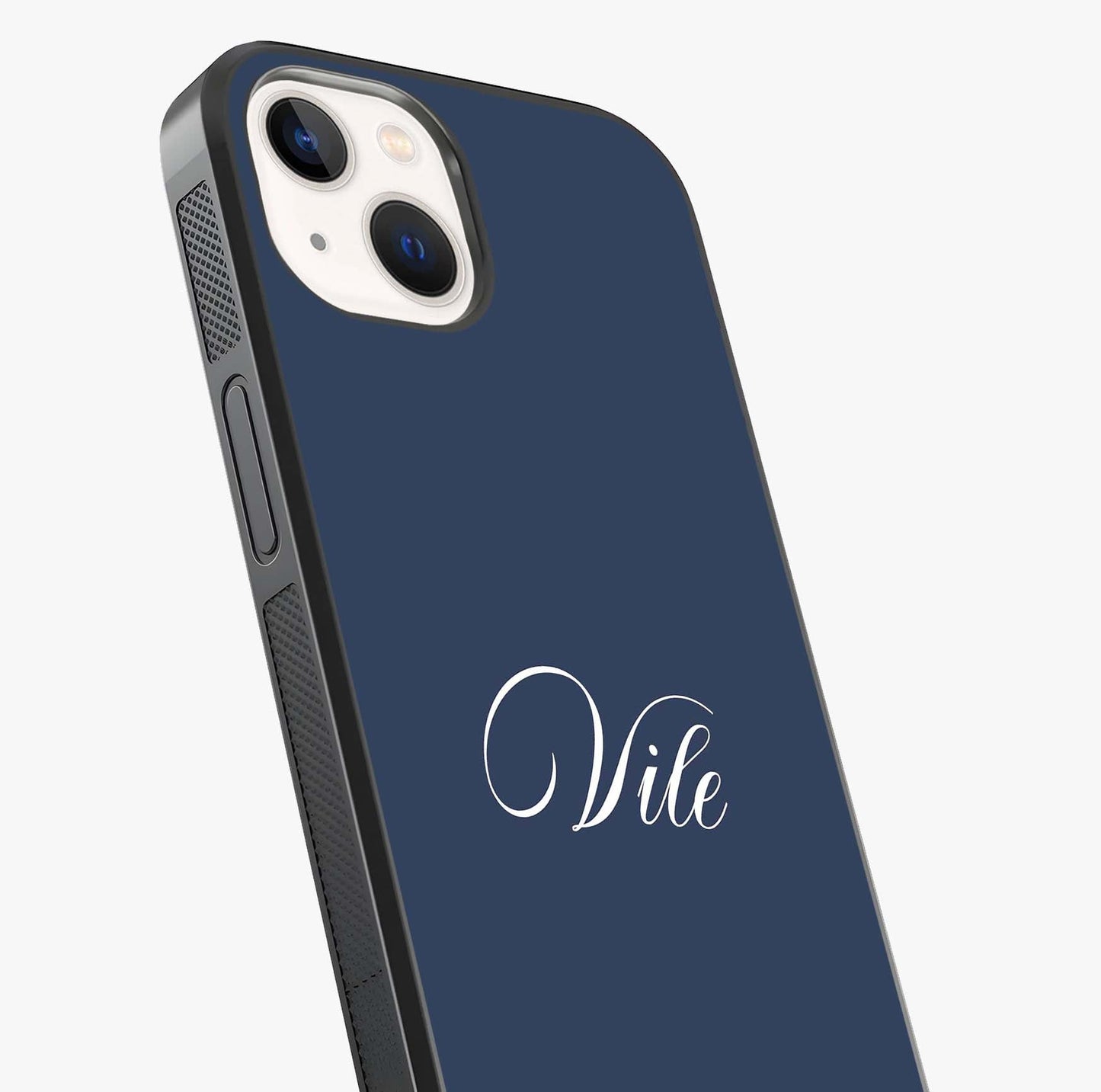 Blue Background Personalized Custom Name Glass Case captured at a warm angle highlighting gloss, texture and premium glass finish.