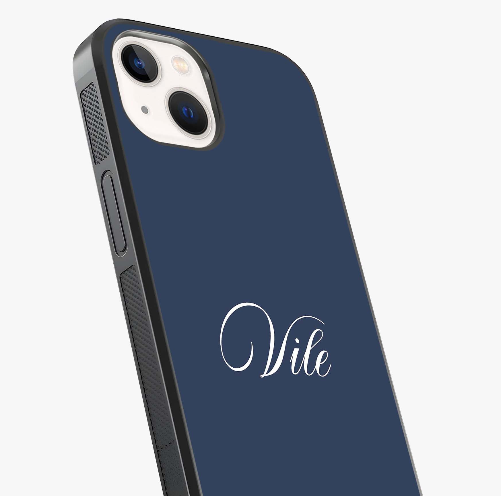 Blue Background Personalized Custom Name Glass Case captured at a warm angle highlighting gloss, texture and premium glass finish.