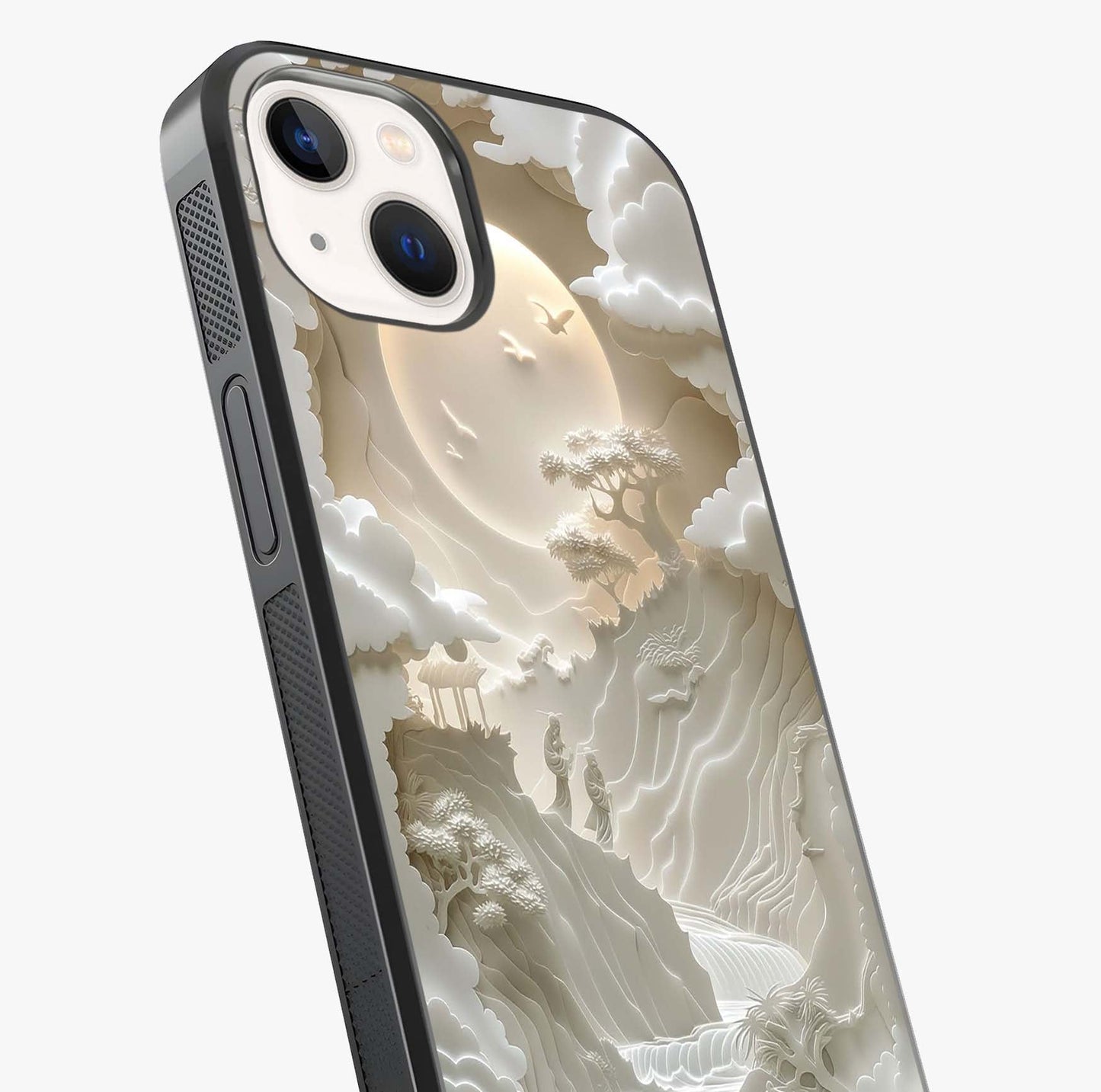 Celestial Origami Glass Case captured at a warm angle highlighting gloss, texture and premium glass finish.