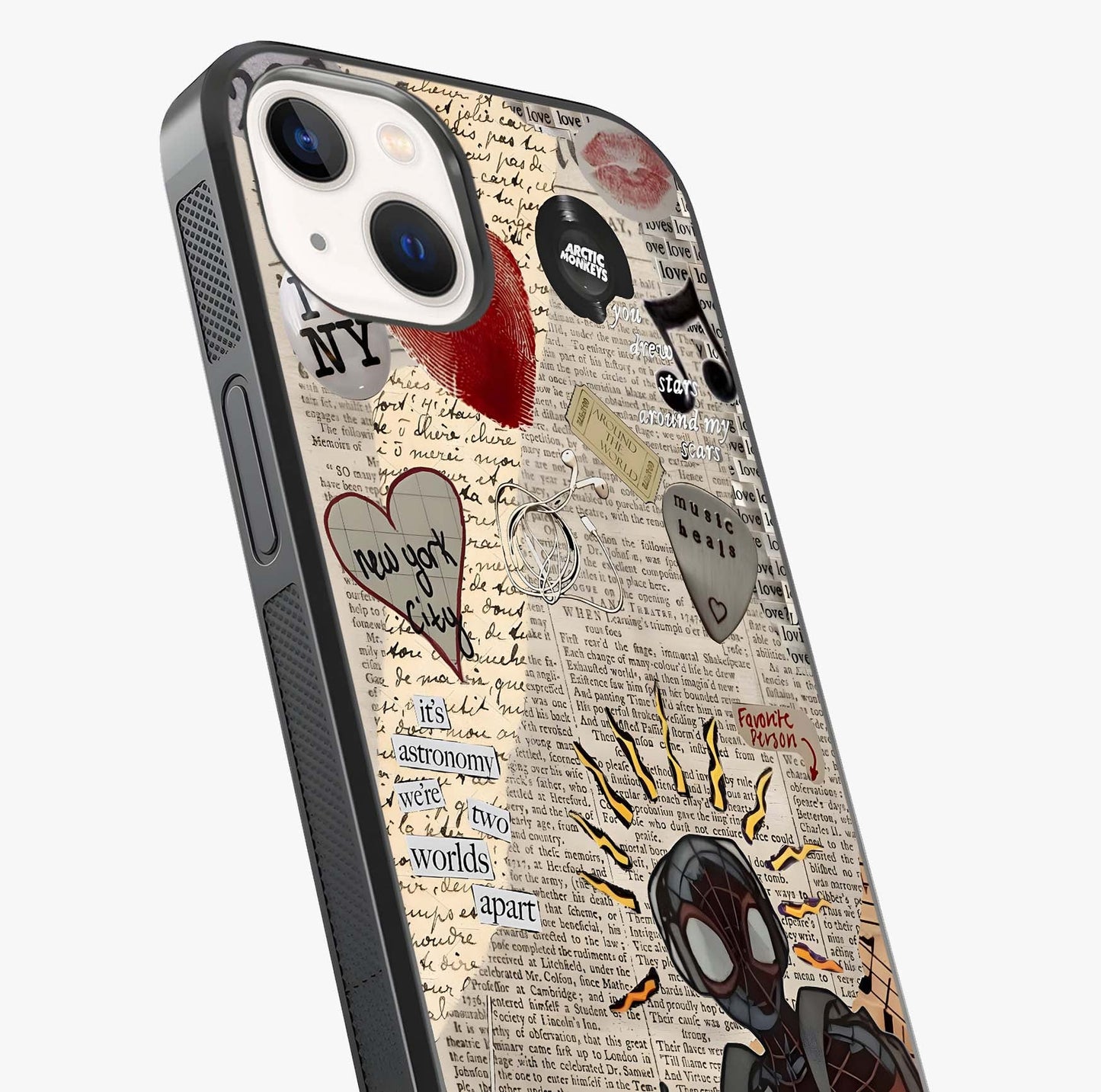 City Dream Sketch Glass Case captured at a warm angle highlighting gloss, texture and premium glass finish.