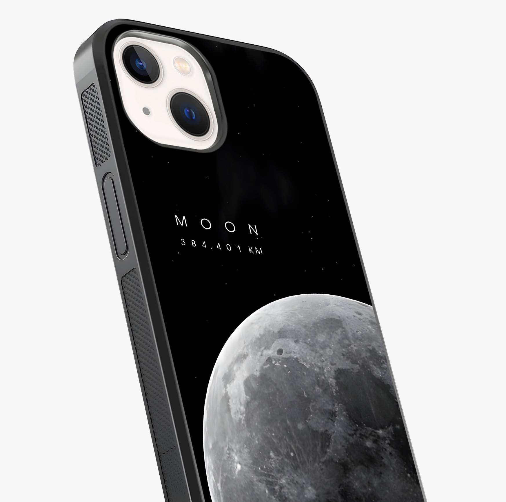 Cosmic Moon Glow Glass Case captured at a warm angle highlighting gloss, texture and premium glass finish.