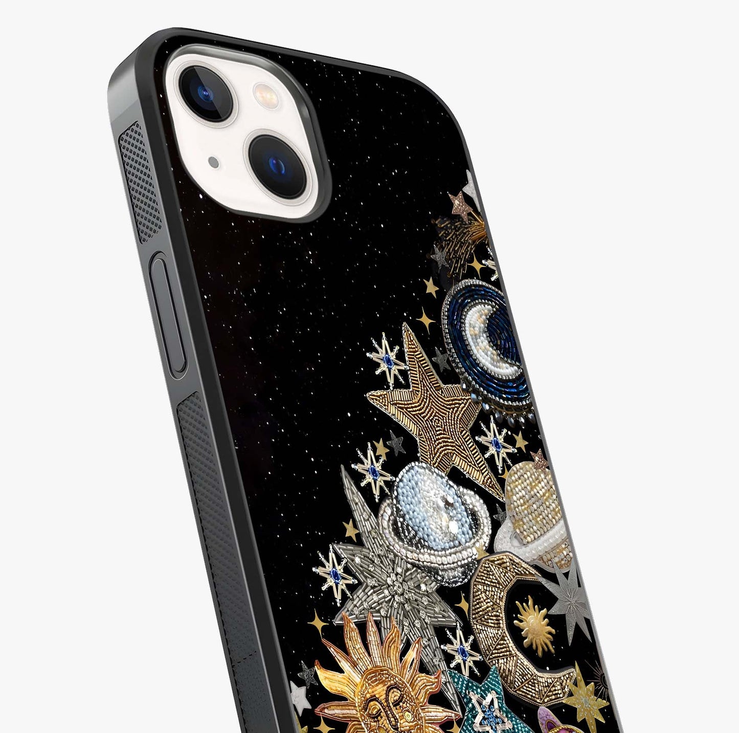 Cosmic Sparkle Dreams Glass Case captured at a warm angle highlighting gloss, texture and premium glass finish.