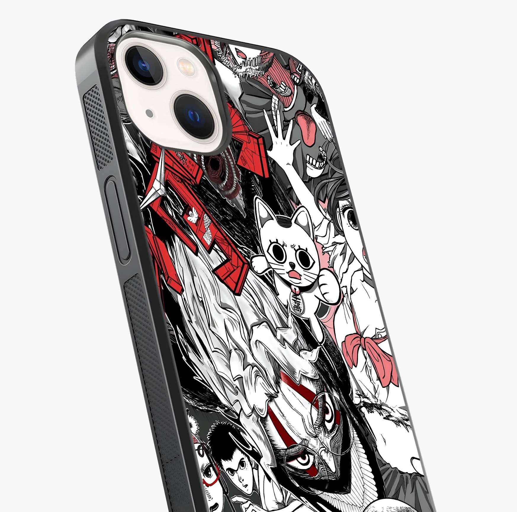 Crimson Chaos Panel Glass Case captured at a warm angle highlighting gloss, texture and premium glass finish.