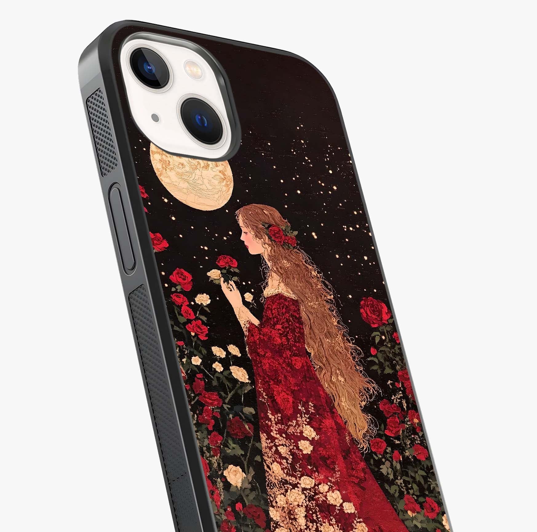 Crimson Dreams Glass Case captured at a warm angle highlighting gloss, texture and premium glass finish.