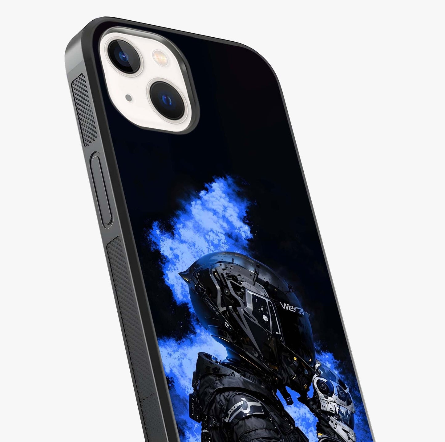 Cyber Sentinel Protocol Glass Case captured at a warm angle highlighting gloss, texture and premium glass finish.
