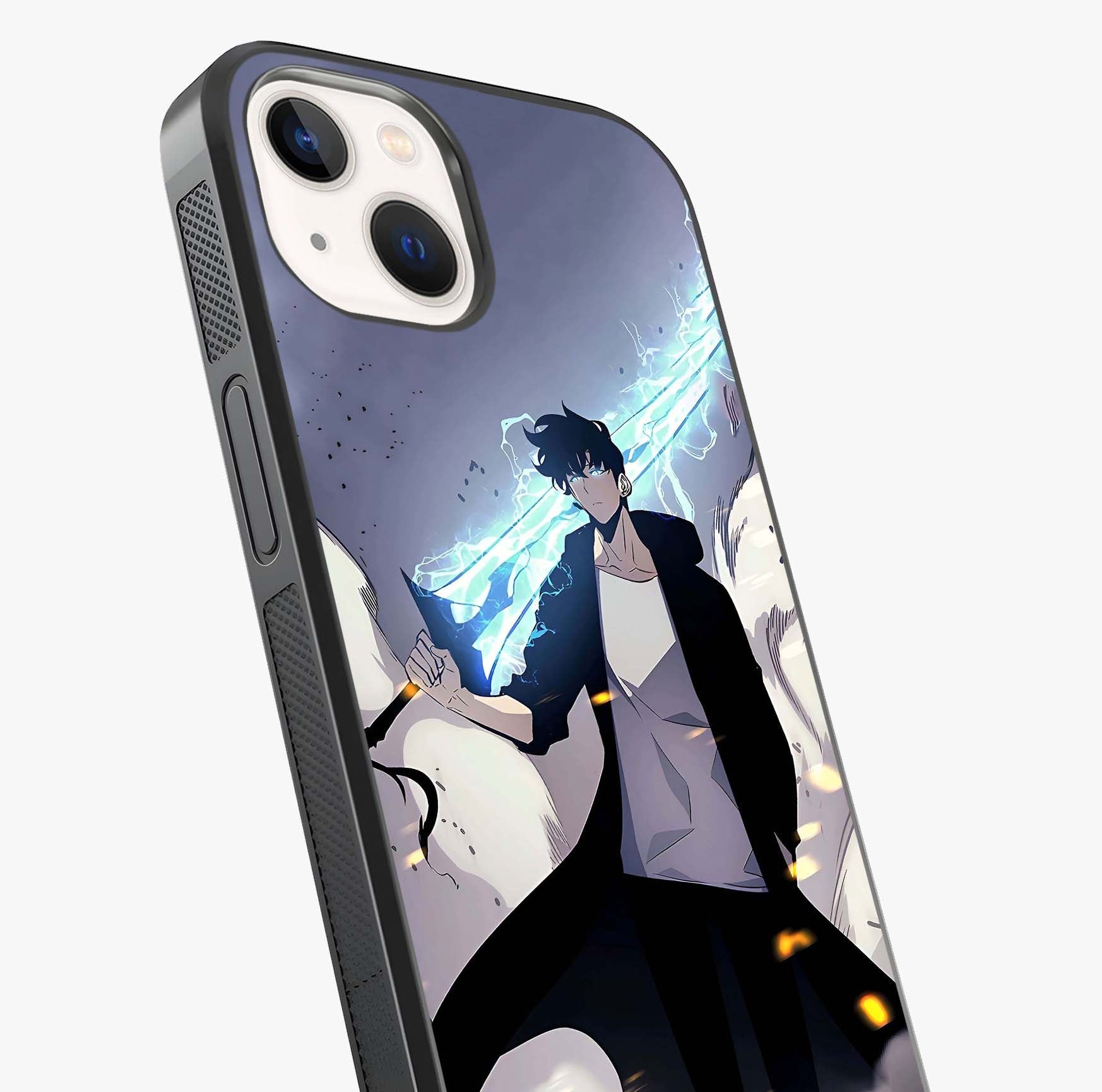 Dark Lightning Anime Warrior Glass Case captured at a warm angle highlighting gloss, texture and premium glass finish.