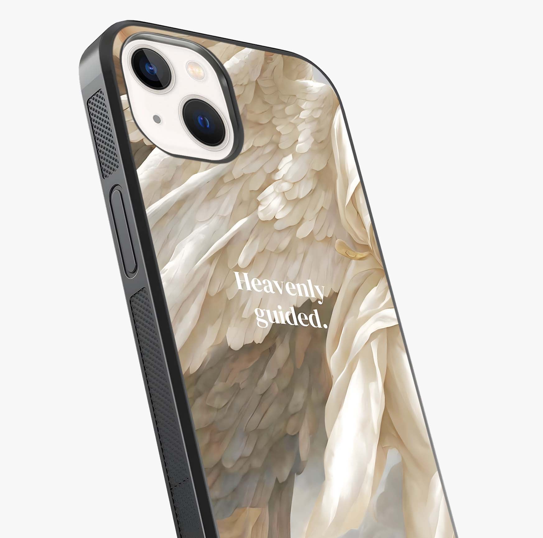 Divine Winged Grace Glass Case captured at a warm angle highlighting gloss, texture and premium glass finish.