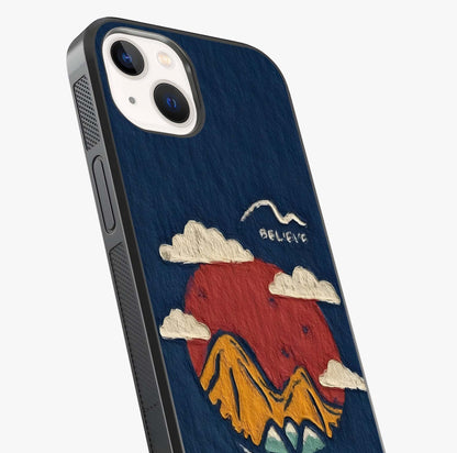 Dream Beyond Mountains Glass Case captured at a warm angle highlighting gloss, texture and premium glass finish.