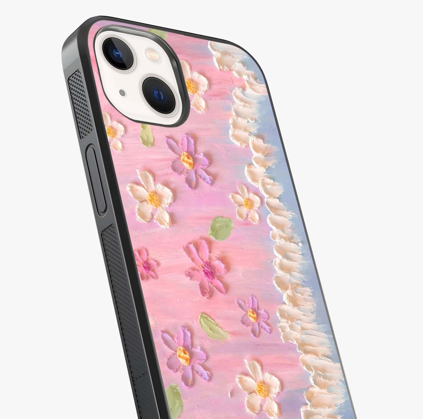 Dreamy Painted Garden Glass Case captured at a warm angle highlighting gloss, texture and premium glass finish.
