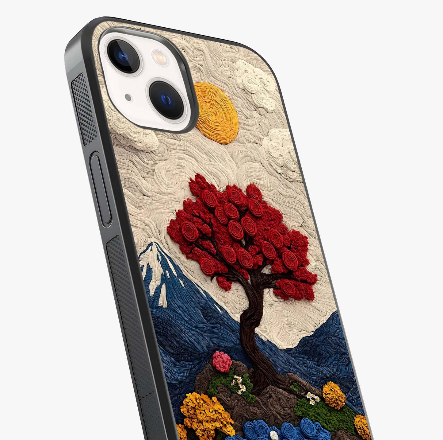 Eternal Nature Tapestry Glass Case captured at a warm angle highlighting gloss, texture and premium glass finish.