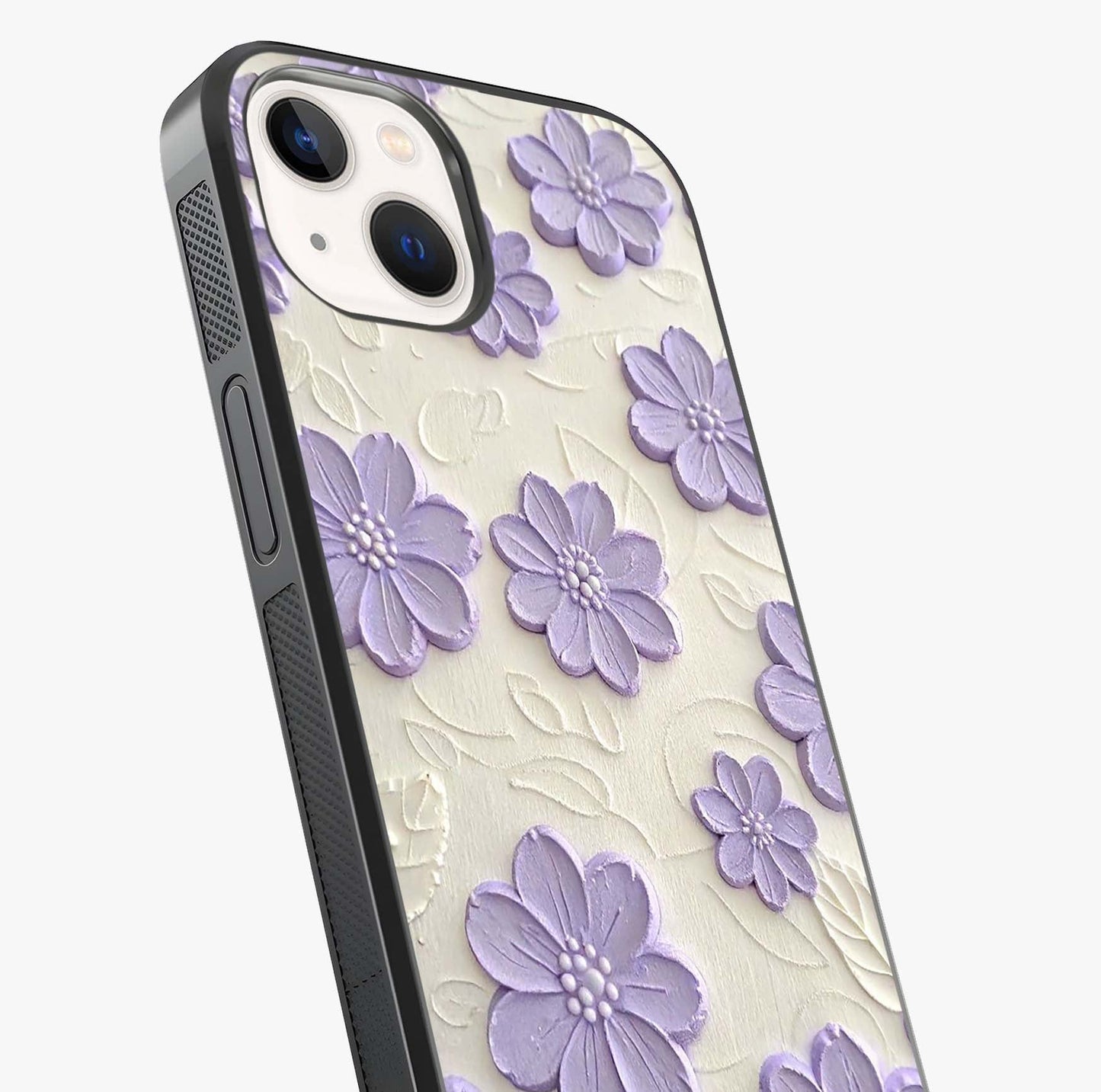 Floral Wall Art With Purple Flowers Glass Case captured at a warm angle highlighting gloss, texture and premium glass finish.