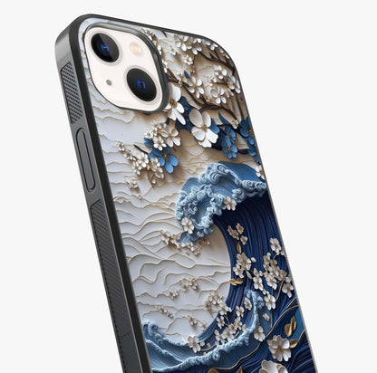 Floral Wave Origami Glass Case captured at a warm angle highlighting gloss, texture and premium glass finish.