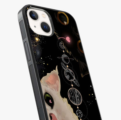Galactic Cat Glass Case captured at a warm angle highlighting gloss, texture and premium glass finish.
