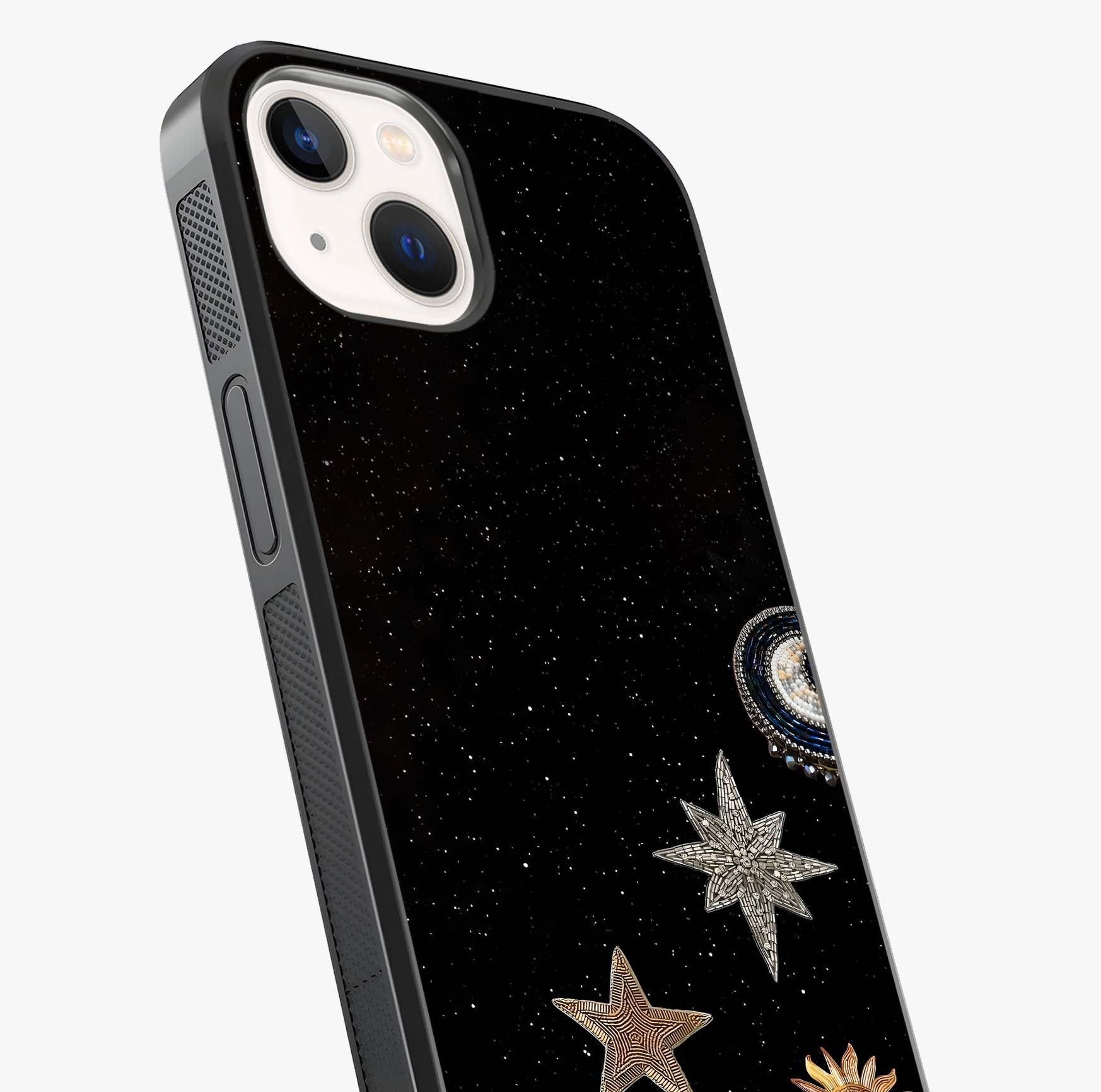 Galactic Charm Glow Glass Case captured at a warm angle highlighting gloss, texture and premium glass finish.