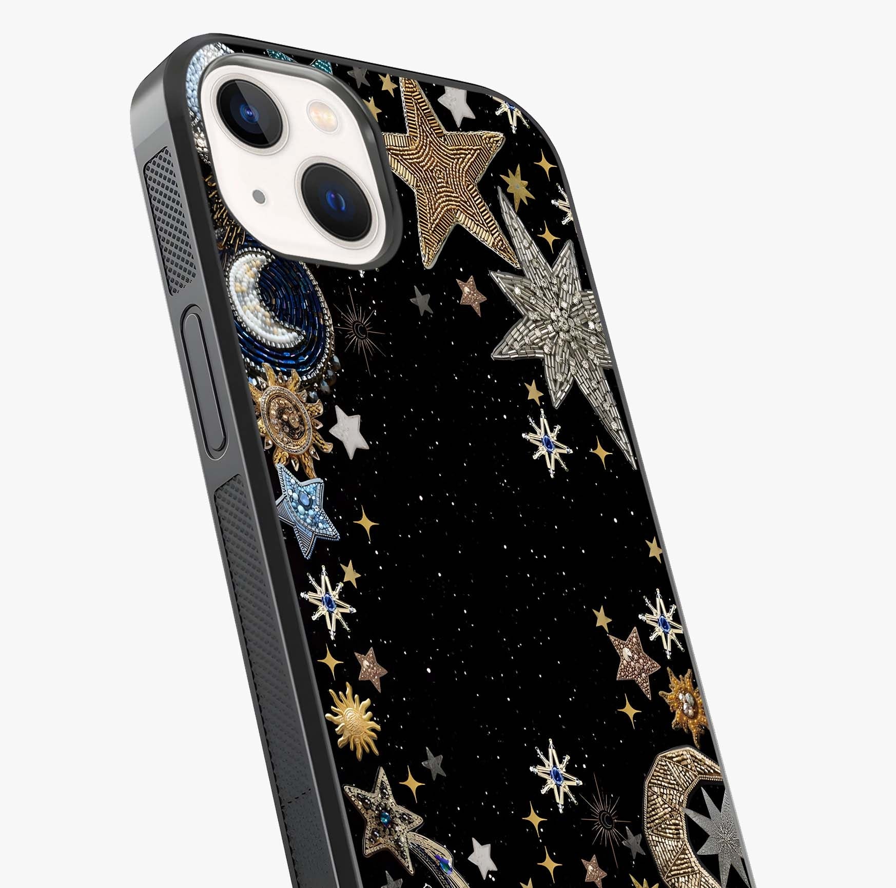 Galactic Jewel Stars Glass Case captured at a warm angle highlighting gloss, texture and premium glass finish.
