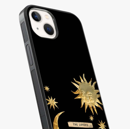 Golden Celestial Charm Glass Case captured at a warm angle highlighting gloss, texture and premium glass finish.