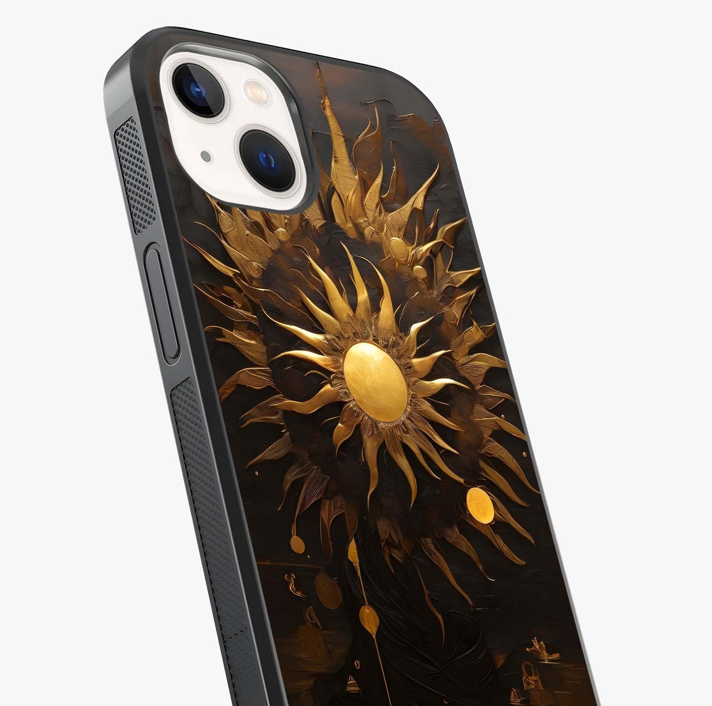 Golden Sun Majesty Glass Case captured at a warm angle highlighting gloss, texture and premium glass finish.