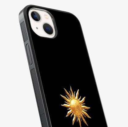 Golden Sun Minimalism Glass Case captured at a warm angle highlighting gloss, texture and premium glass finish.