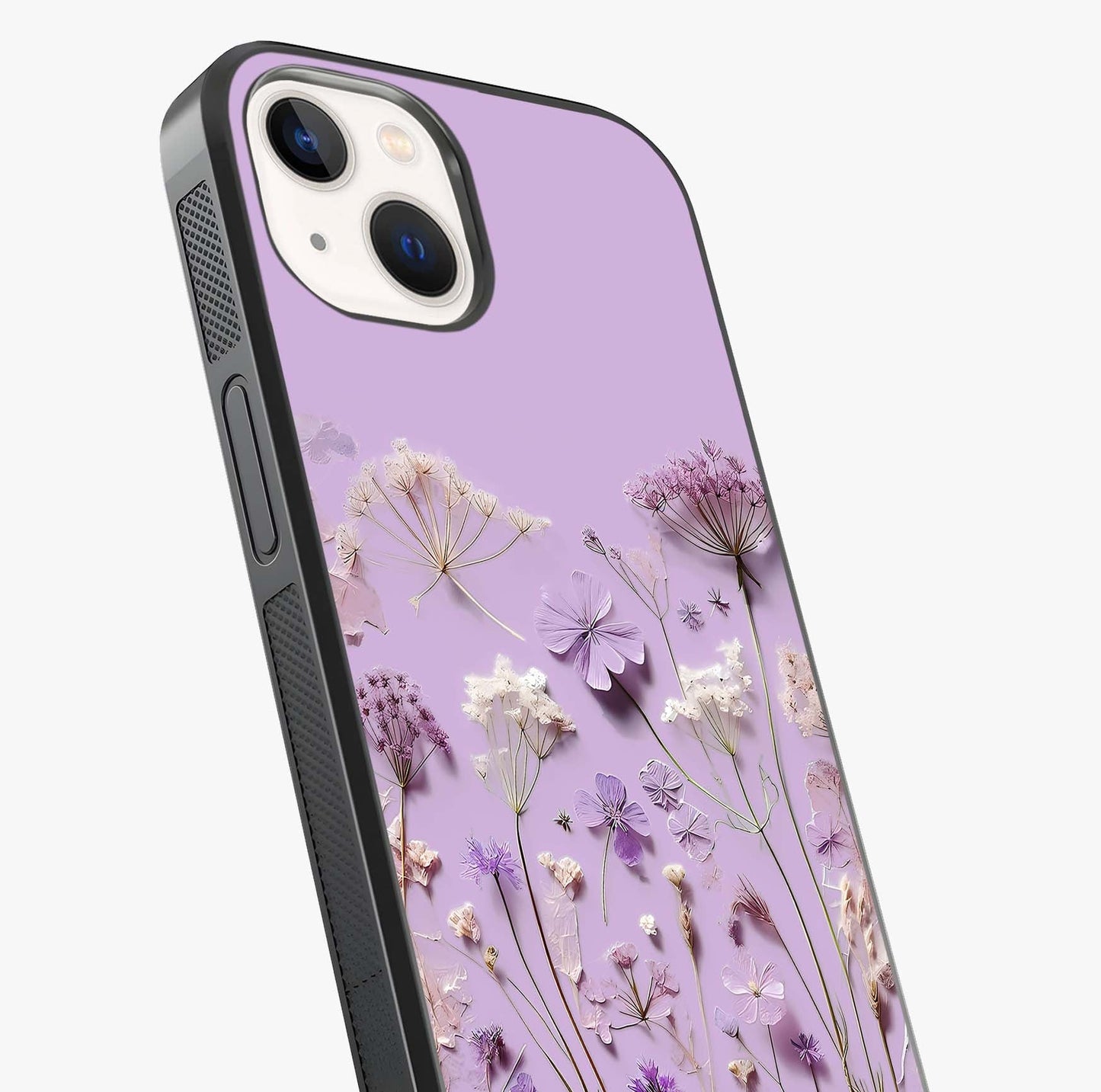 Lavender Blossom Dream Glass Case captured at a warm angle highlighting gloss, texture and premium glass finish.