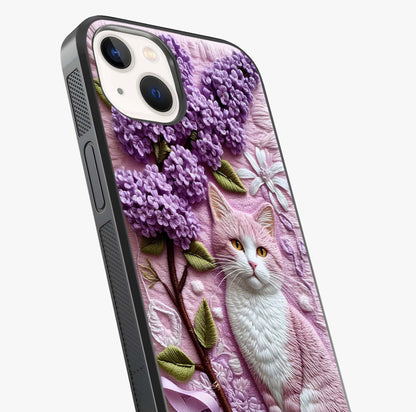 Lavender Cat Whimsy Glass Case captured at a warm angle highlighting gloss, texture and premium glass finish.