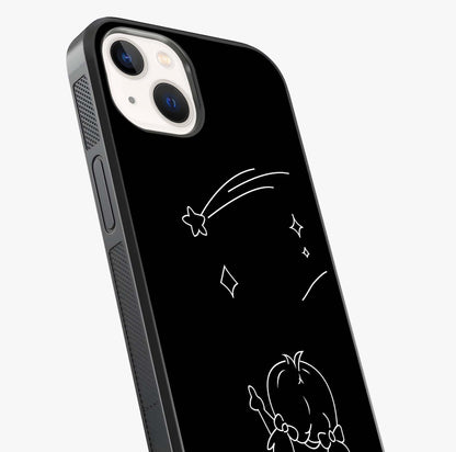 Line Art Girl With Shooting Stars Glass Case captured at a warm angle highlighting gloss, texture and premium glass finish.