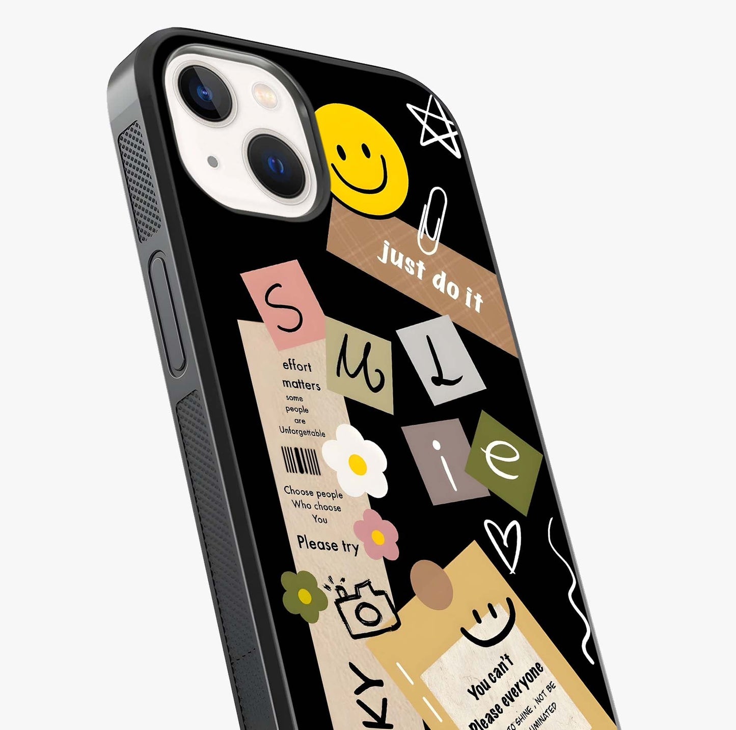 Lucky Aesthetic Collage Glass Case captured at a warm angle highlighting gloss, texture and premium glass finish.