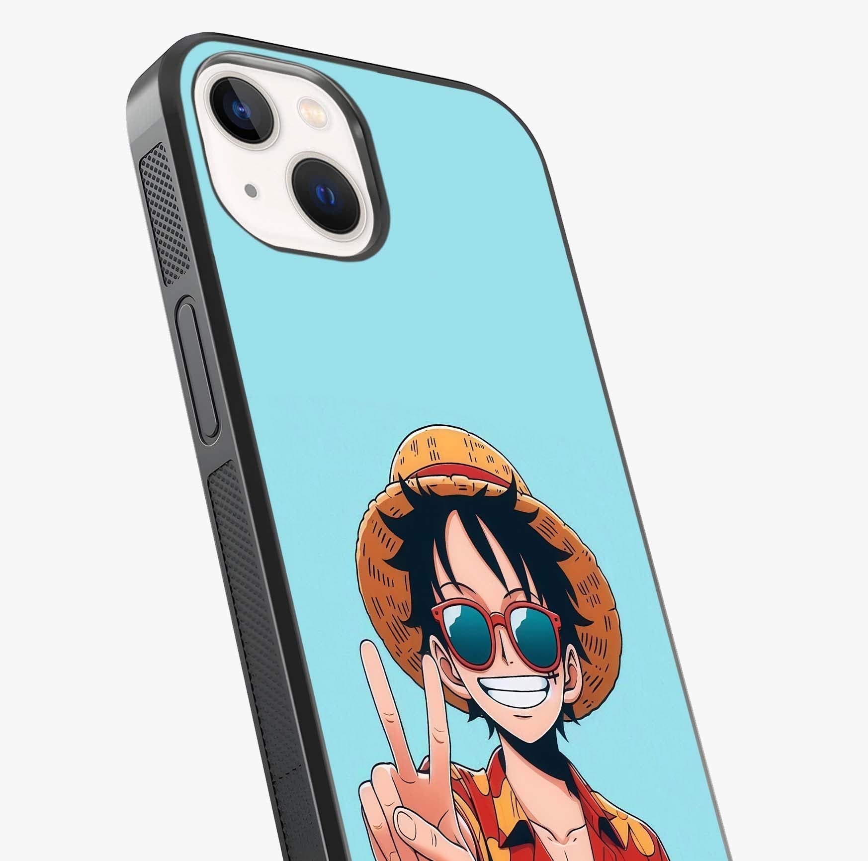 Luffy Summer Anime Vibe Glass Case captured at a warm angle highlighting gloss, texture and premium glass finish.