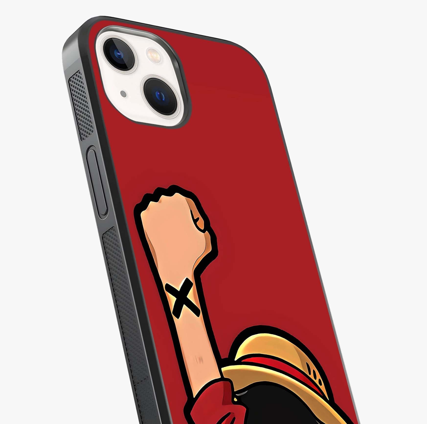 Luffy X Spirit Glass Case captured at a warm angle highlighting gloss, texture and premium glass finish.