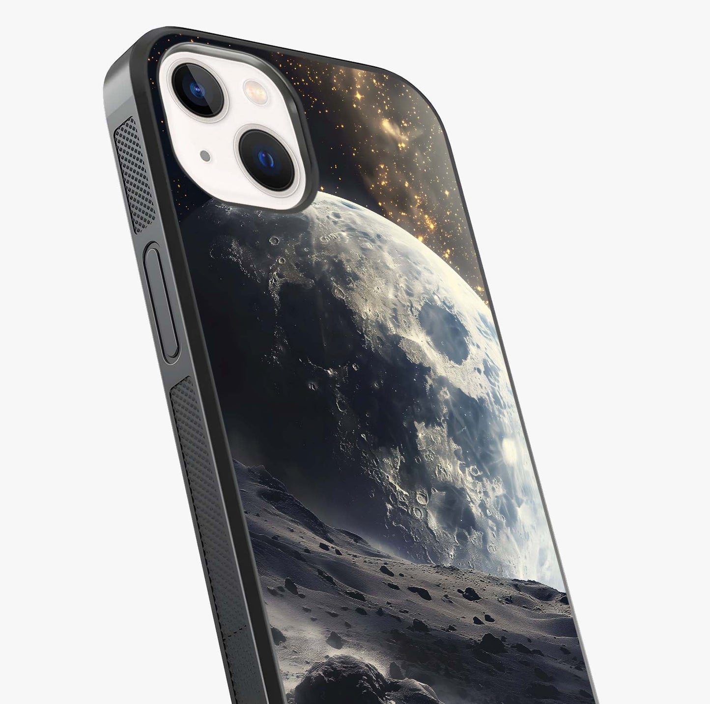 Lunar Horizon Glow Glass Case captured at a warm angle highlighting gloss, texture and premium glass finish.