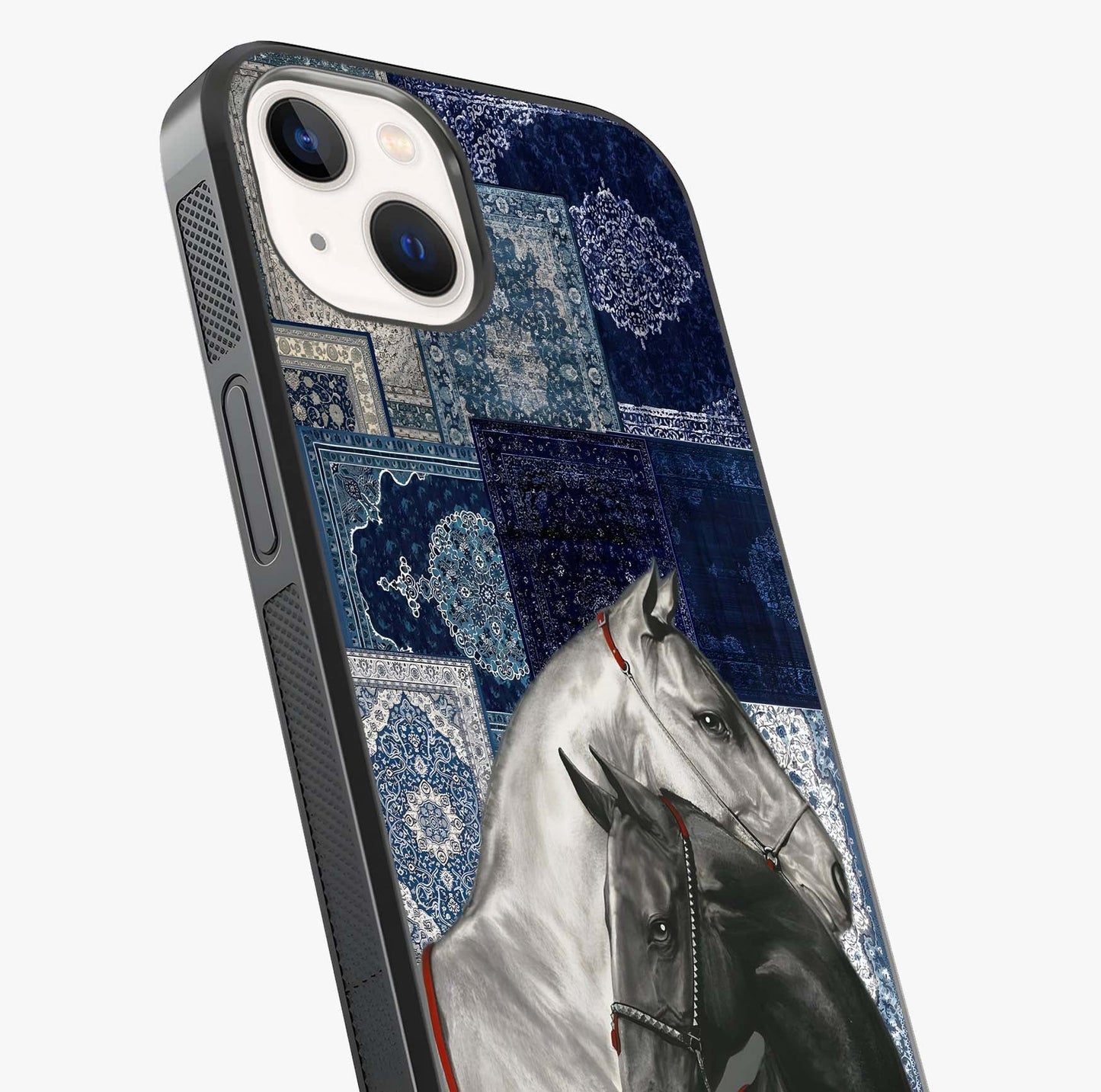 Midnight Stallion Blues Glass Case captured at a warm angle highlighting gloss, texture and premium glass finish.