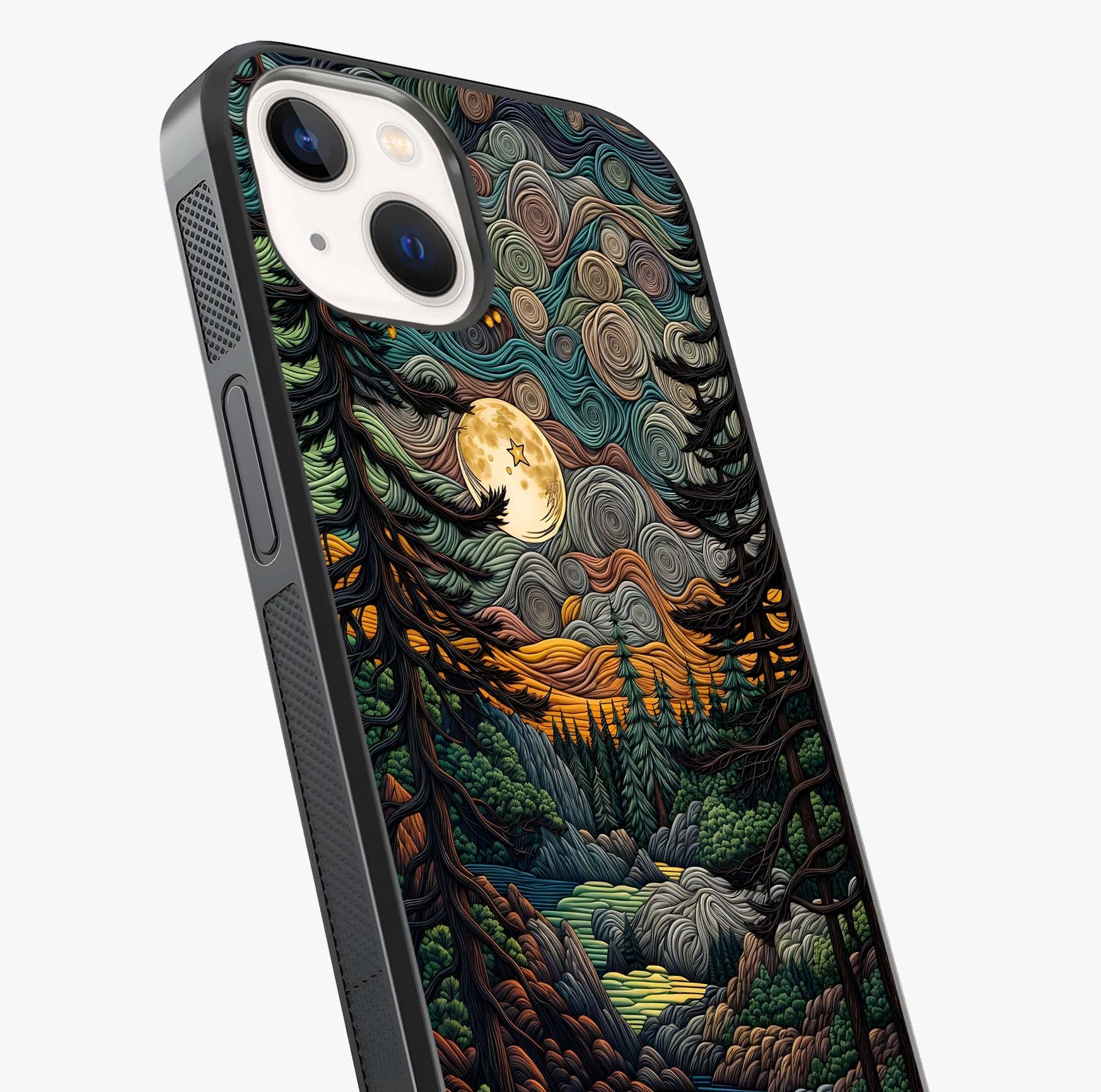 Moonlight Forest Dream Glass Case captured at a warm angle highlighting gloss, texture and premium glass finish.