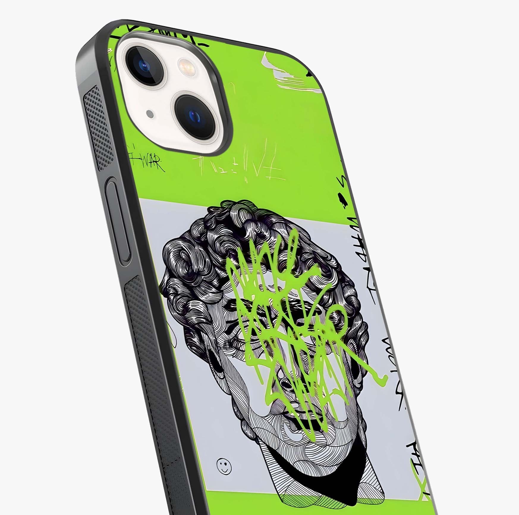 Neo Graffiti Rebellion Glass Case captured at a warm angle highlighting gloss, texture and premium glass finish.