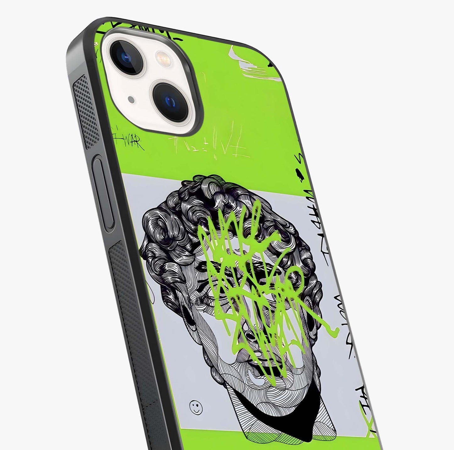 Neo Graffiti Rebellion Glass Case captured at a warm angle highlighting gloss, texture and premium glass finish.