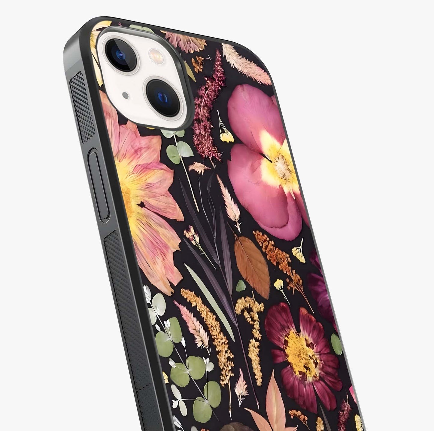 Petal Dream Tapestry Glass Case captured at a warm angle highlighting gloss, texture and premium glass finish.