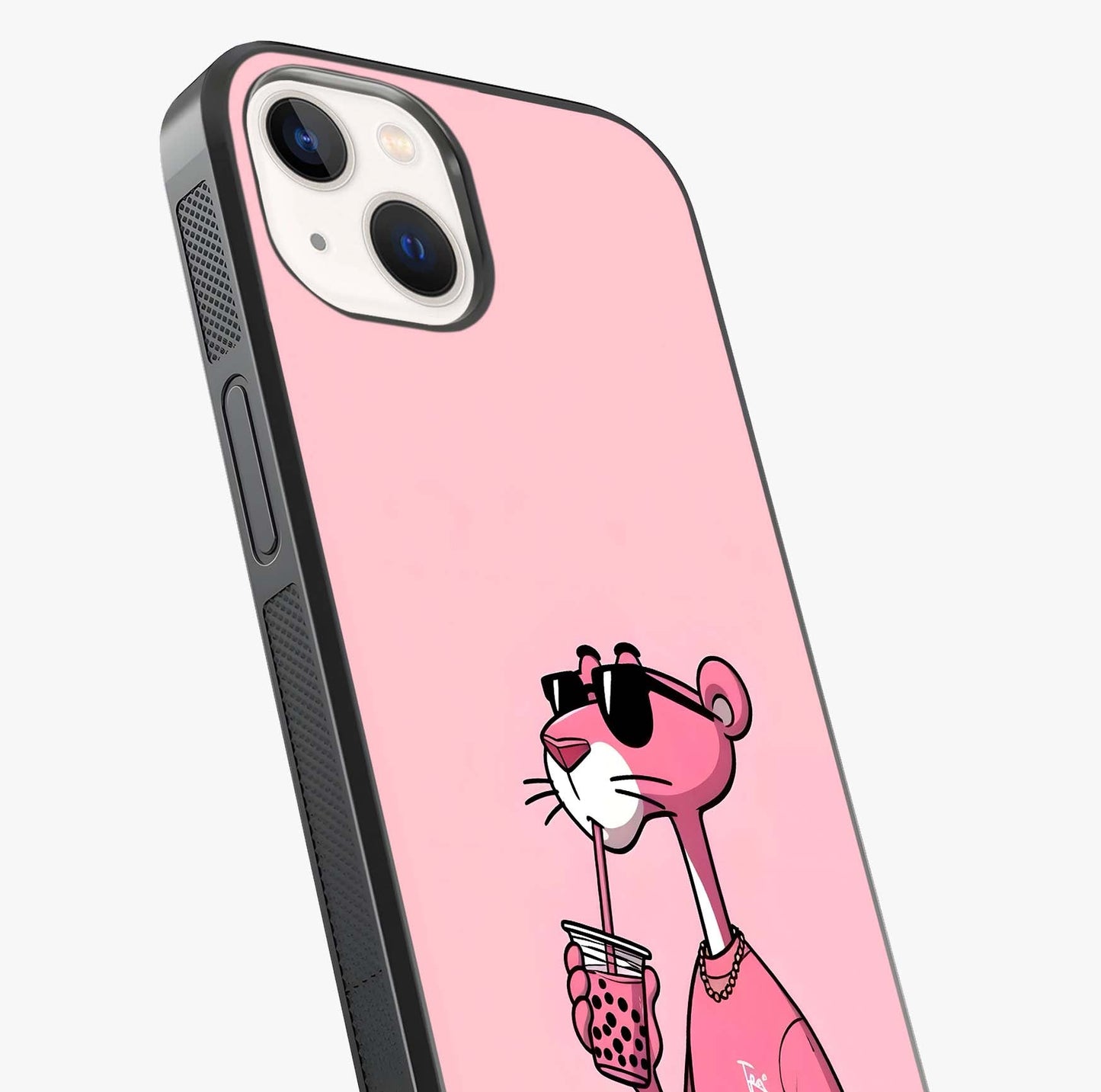 Pink Panther Glass Case captured at a warm angle highlighting gloss, texture and premium glass finish.