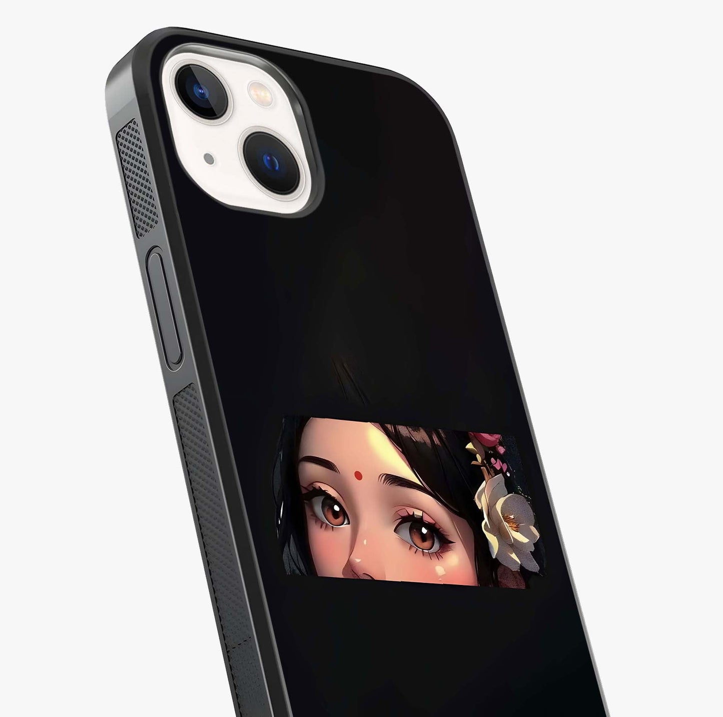 Radha Divine Embrace Glass Case captured at a warm angle highlighting gloss, texture and premium glass finish.