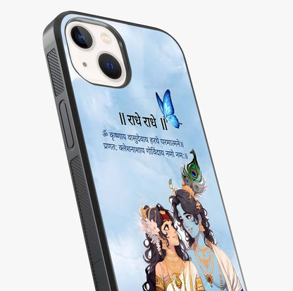 Radha Krishna Eternal Glass Case captured at a warm angle highlighting gloss, texture and premium glass finish.