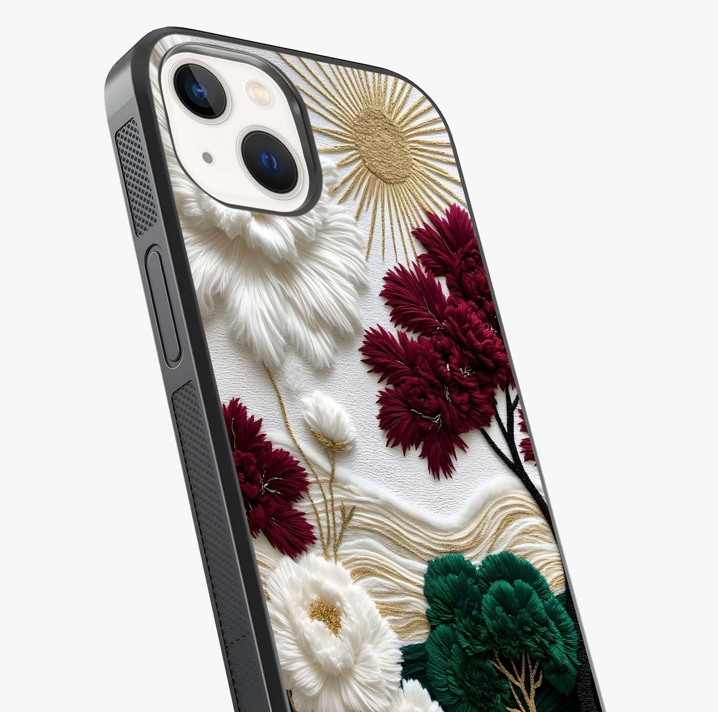 Radiant Bloom Elegance Glass Case captured at a warm angle highlighting gloss, texture and premium glass finish.