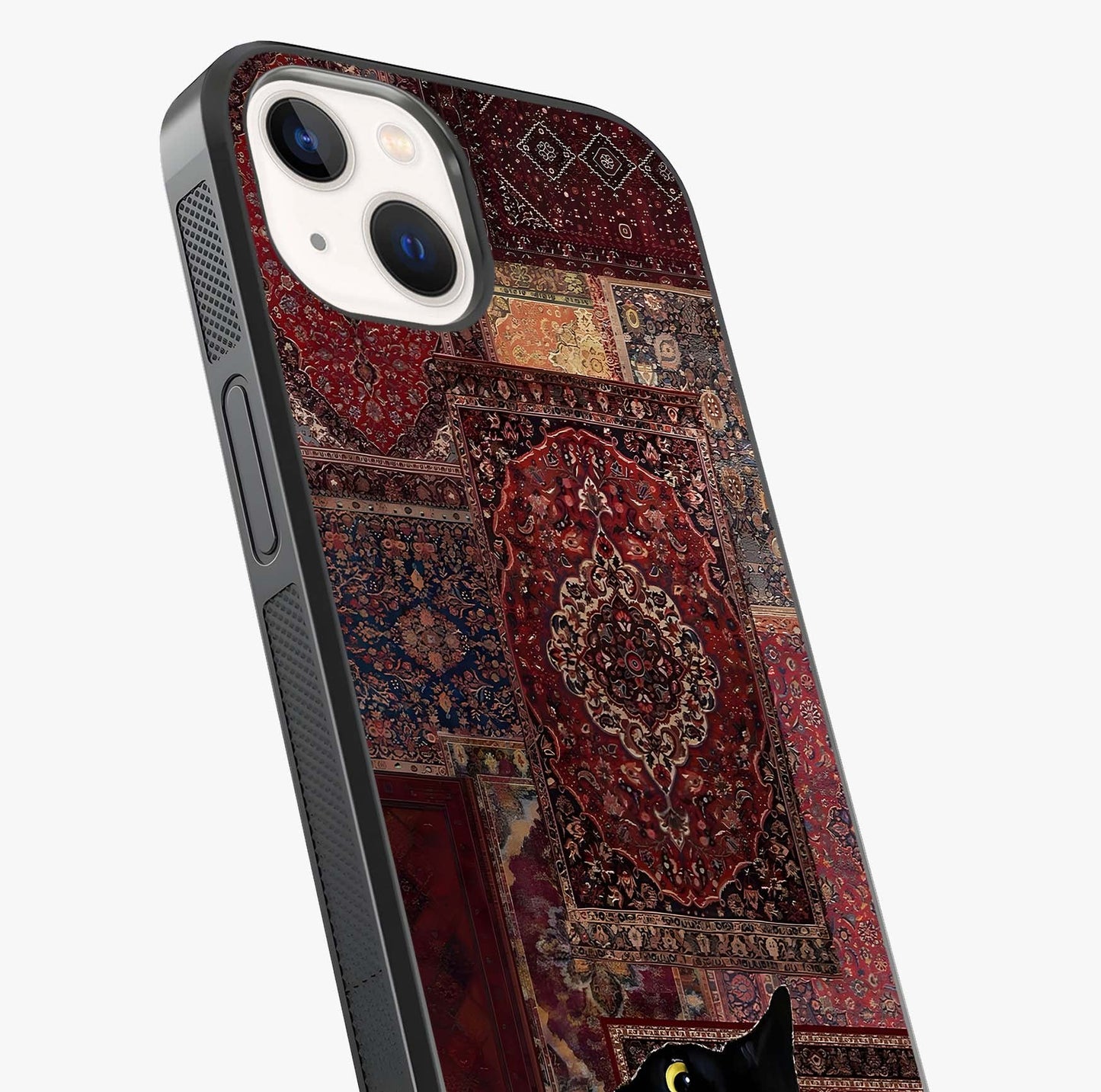Regal Magic Cat Apple Glass Case captured at a warm angle highlighting gloss, texture and premium glass finish.