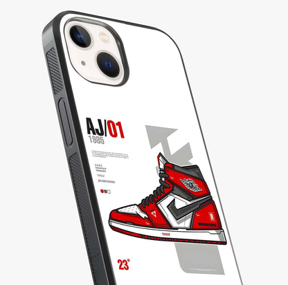 Retro Sneaker Blueprint Glass Case captured at a warm angle highlighting gloss, texture and premium glass finish.