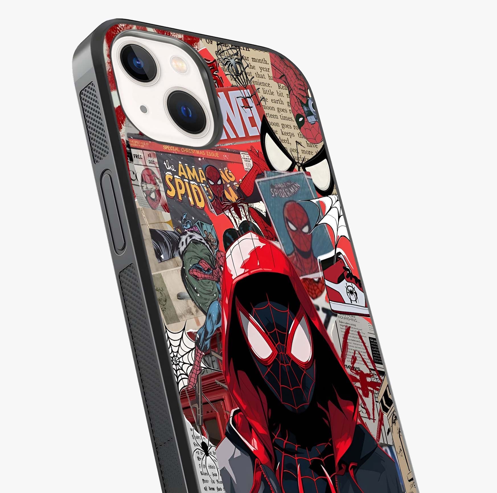 Spider Collage Street Glass Case captured at a warm angle highlighting gloss, texture and premium glass finish.