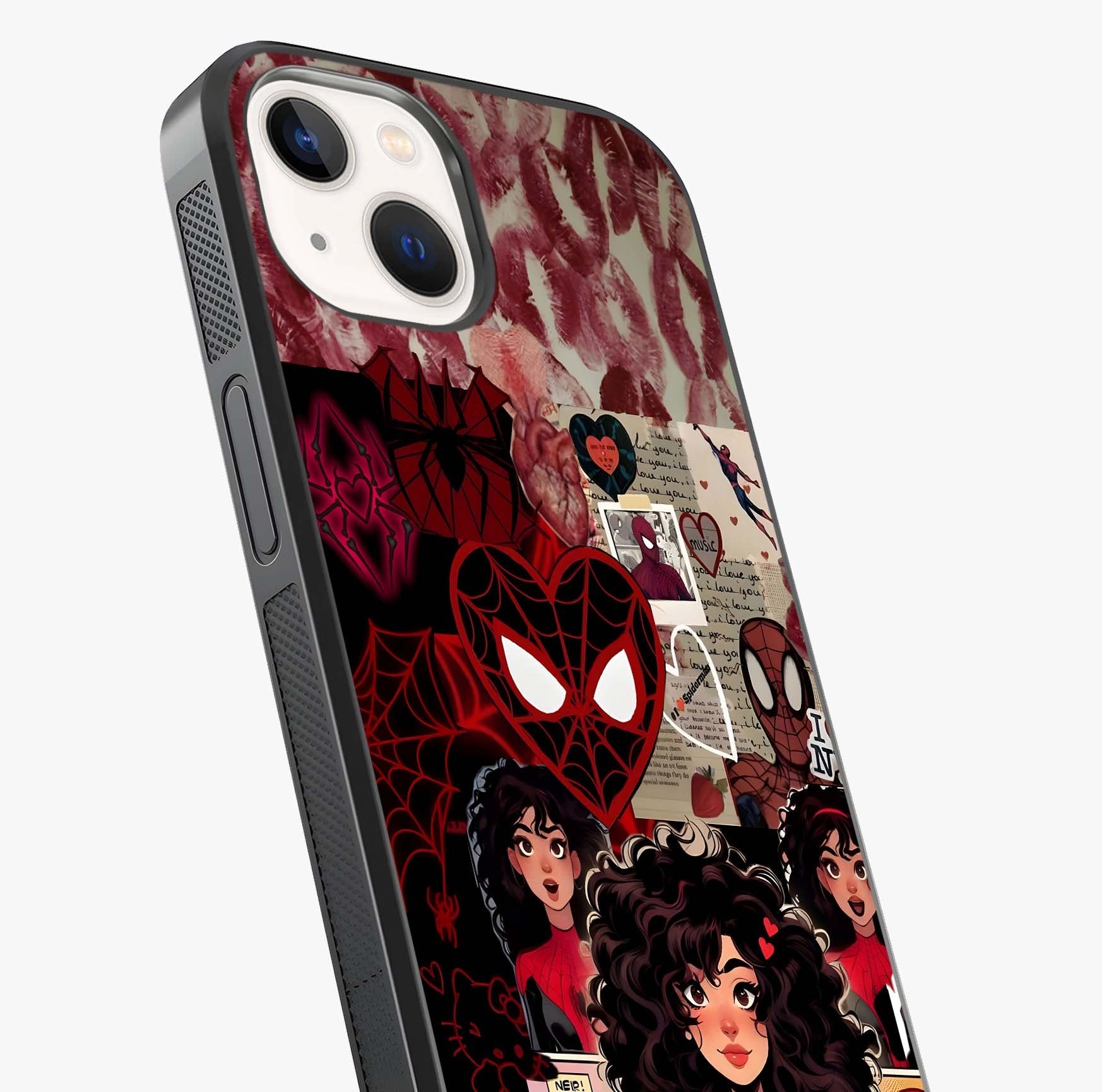 Spider Love Story Glass Case captured at a warm angle highlighting gloss, texture and premium glass finish.