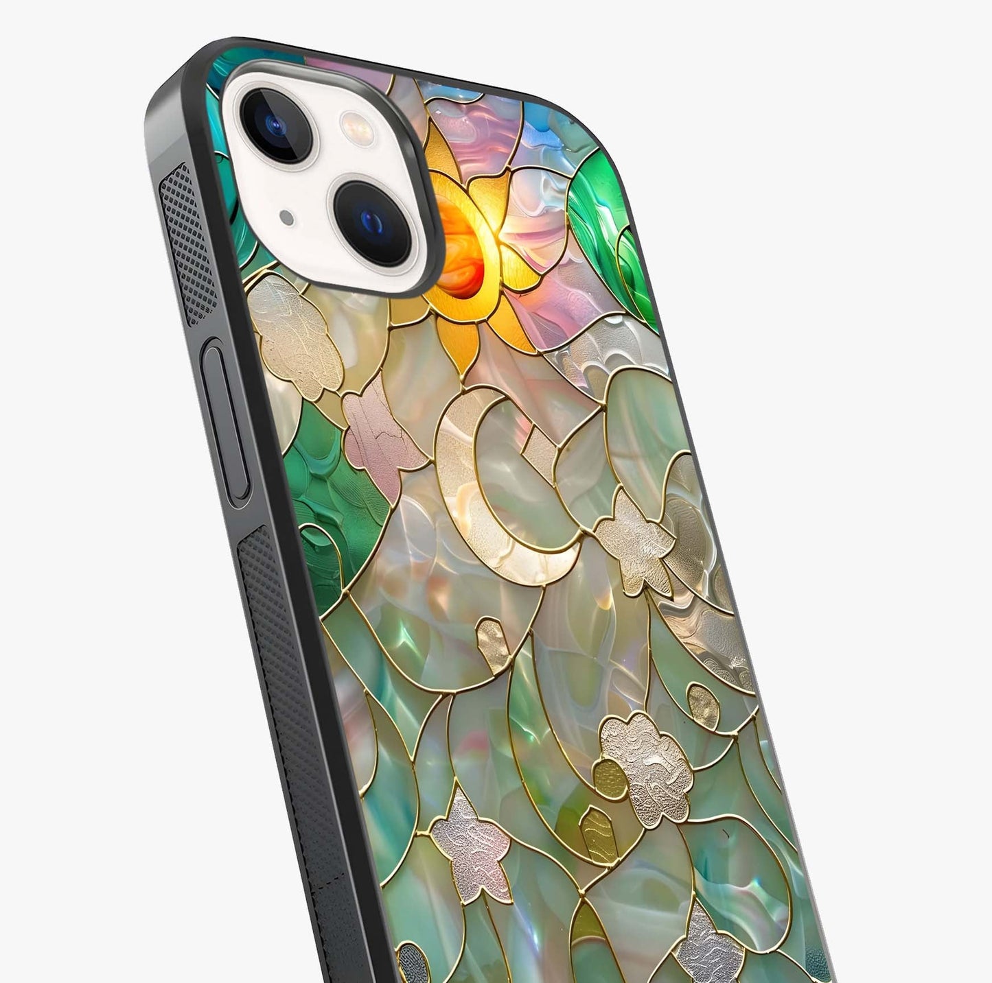 Stained Sunrise Glow Glass Case captured at a warm angle highlighting gloss, texture and premium glass finish.