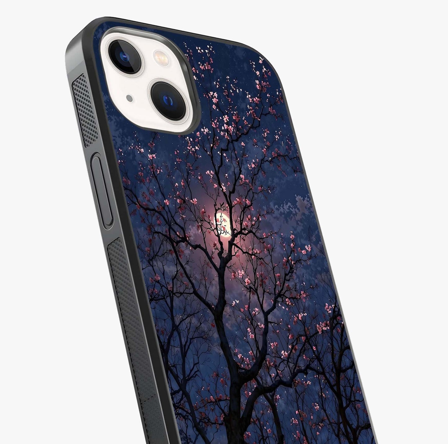 Twilight Sakura Serenade Glass Case captured at a warm angle highlighting gloss, texture and premium glass finish.