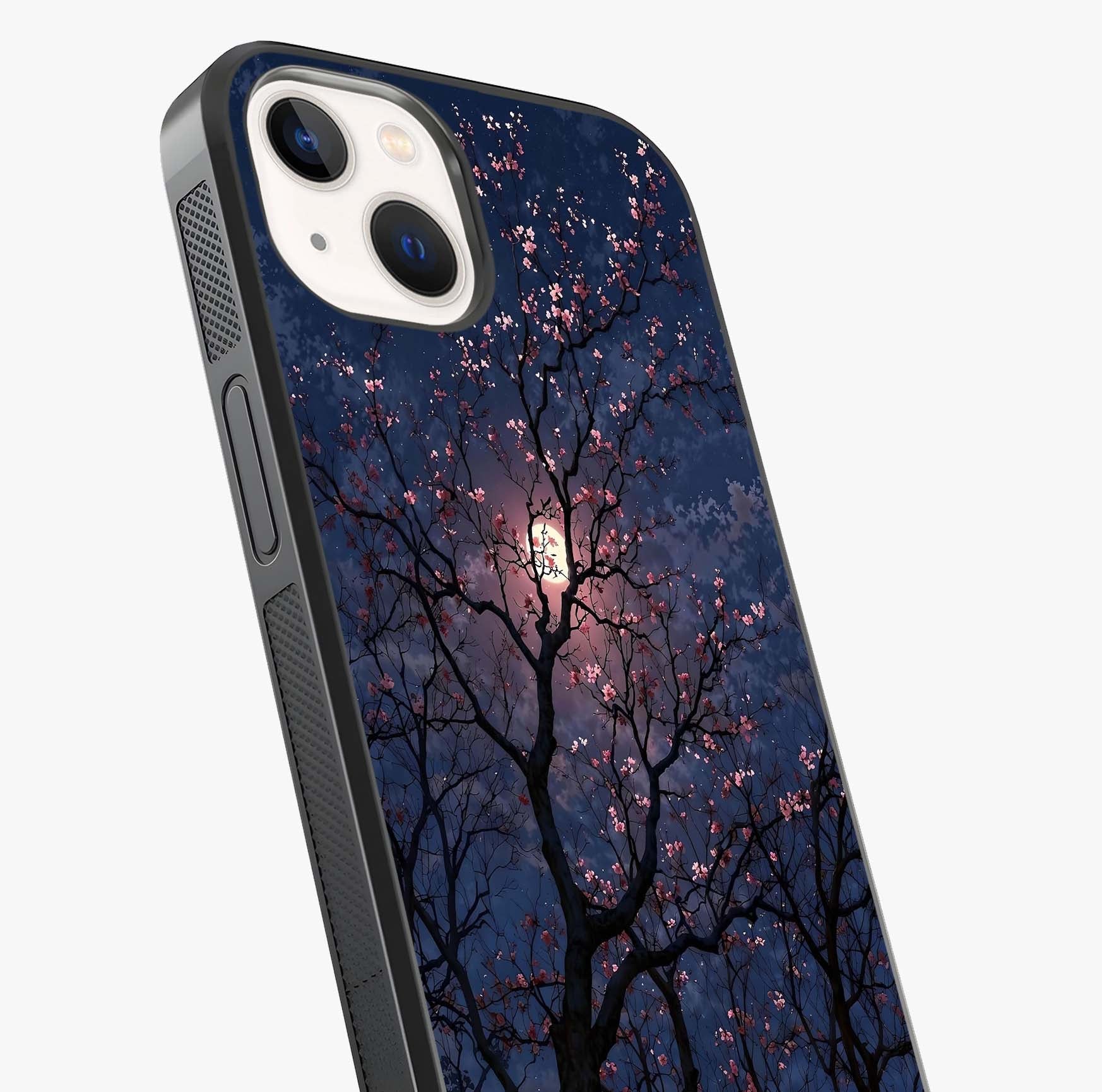 Twilight Sakura Serenade Glass Case captured at a warm angle highlighting gloss, texture and premium glass finish.