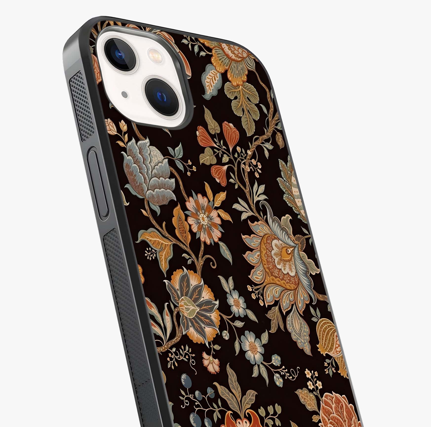 Vintage Floral Dream Glass Case captured at a warm angle highlighting gloss, texture and premium glass finish.