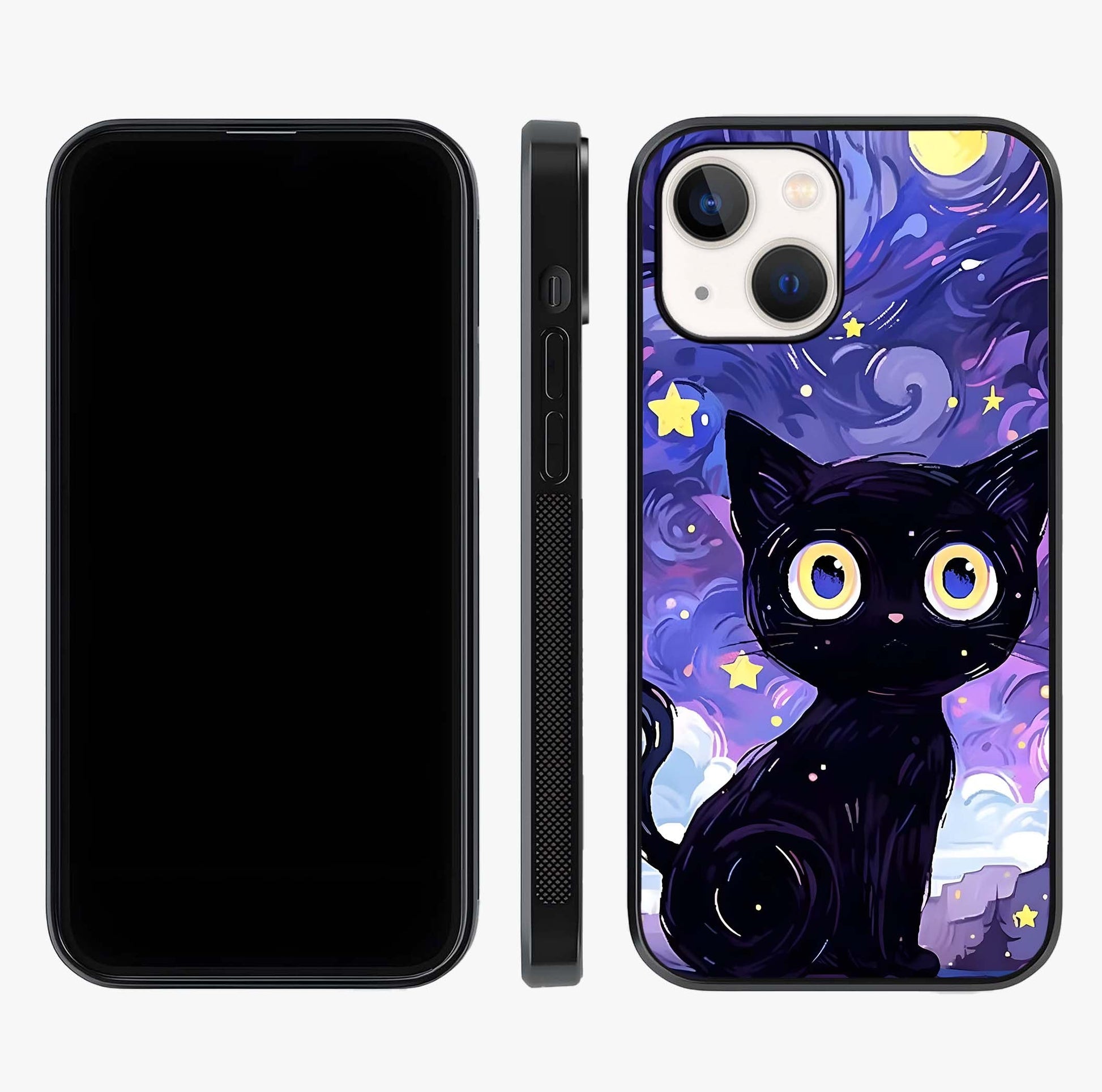 Abstract Cat Art Glass Case displayed upright for full design visibility and premium finish.