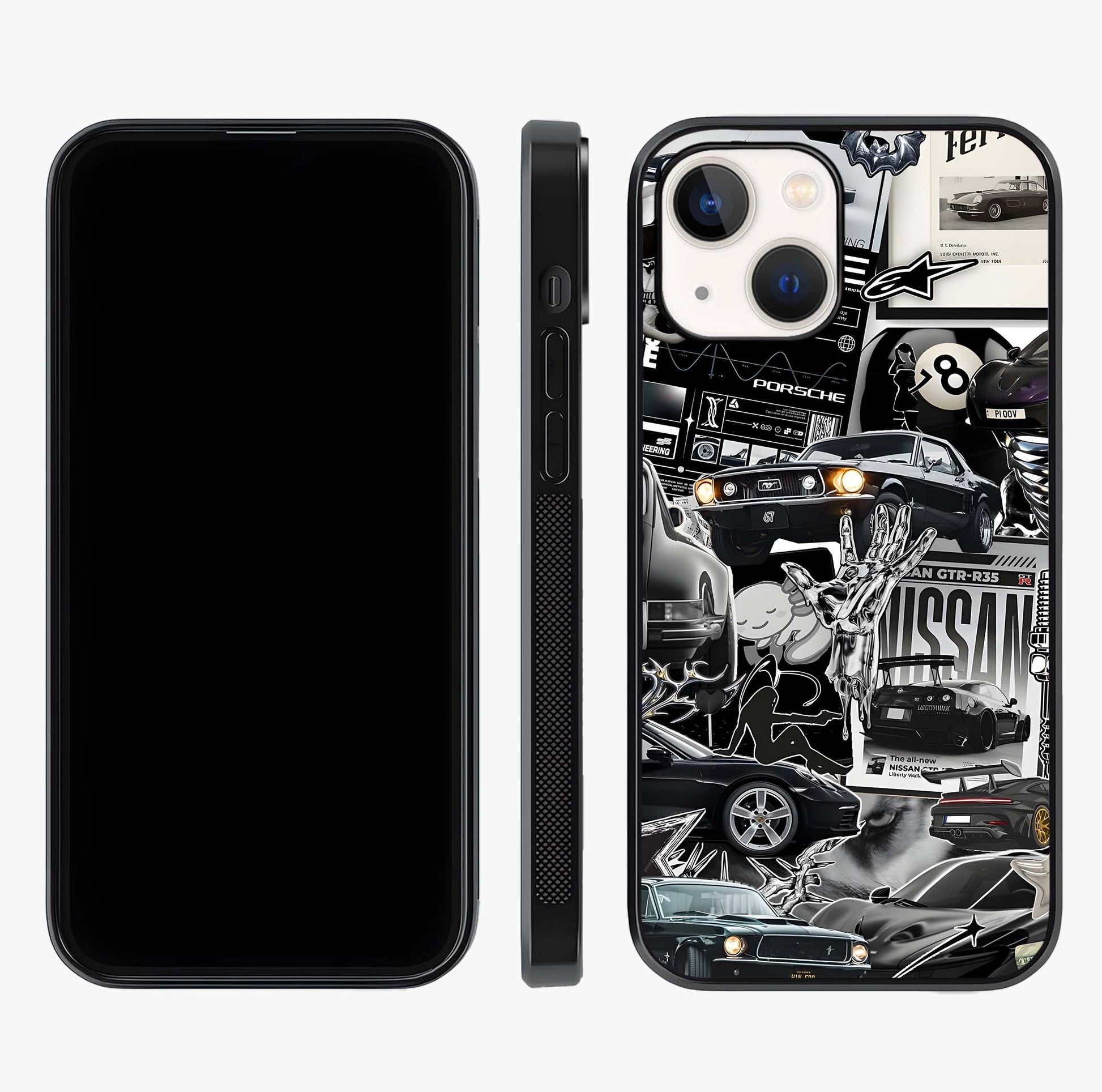Aesthetic Dark Love Glass Case displayed upright for full design visibility and premium finish.